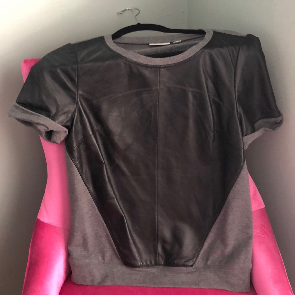 Halogen Genuine Leather & Knit Top Sz S